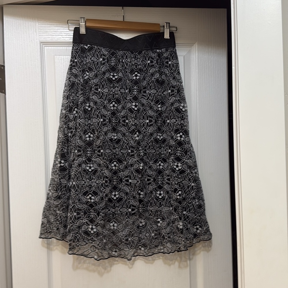 LuLaRoe Lola Black and White Lace Midi Skirt - Picture 3 of 4